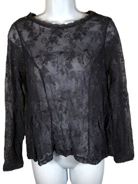 Divided by H&M Gray Lace & Embroidery Long Sleeve Peplum Top Shirt Floral Cute S